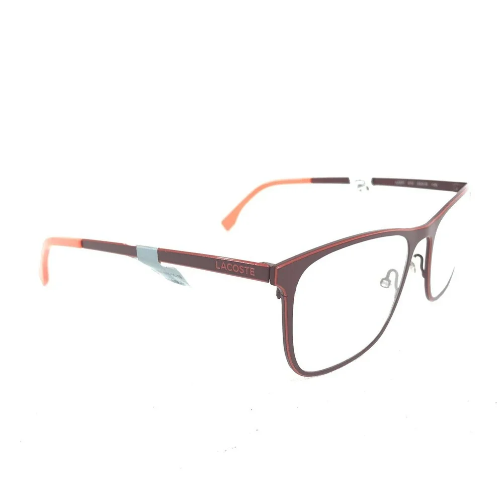 Lacoste Eyeglasses Frames L2231 615 Red Square Horn Thin Wire Rim 55-19-145